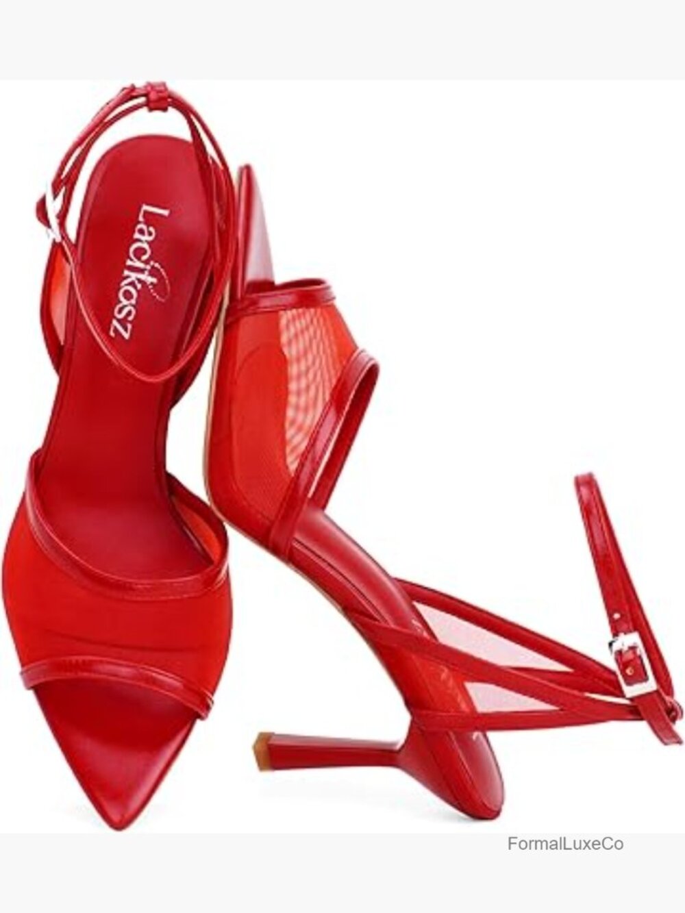 Mesh Strappy Stiletto Heels Pointed Toe Ankle Strap Sandals